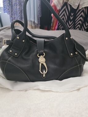 Dooney & Bourke Black Pebbled Leather Hobo with Gold Hardware Accent